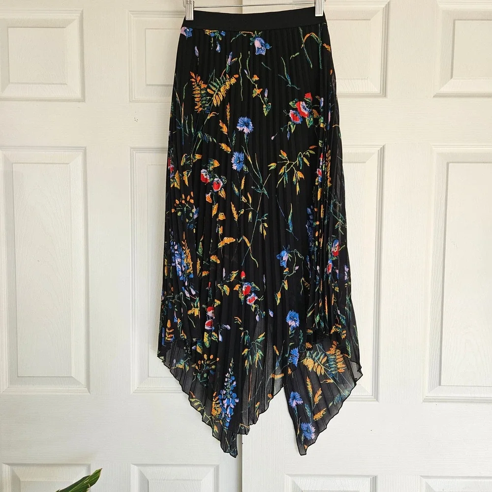 Maje Jeudi Plisse Pleated Floral Print‎ Maxi Skirt Size 1 Small